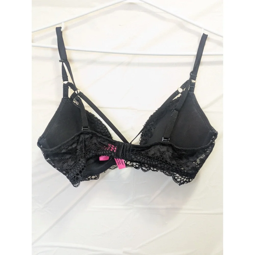 La‎ Senza BEYOND SEXY Lace Overlay Plunge Bra Black Nude Size 34C - Picture 2 of 9